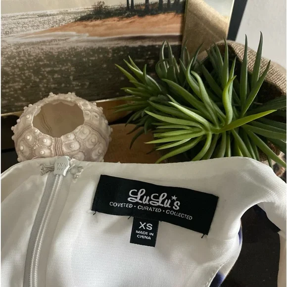 Seeing Chic Blue and Ivory Print Skater Dress, XS - Picture 11 of 14